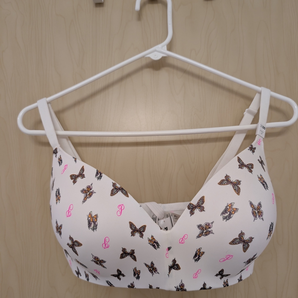 PINK Victoria's Secret White and Brown Butterfly Print Bra